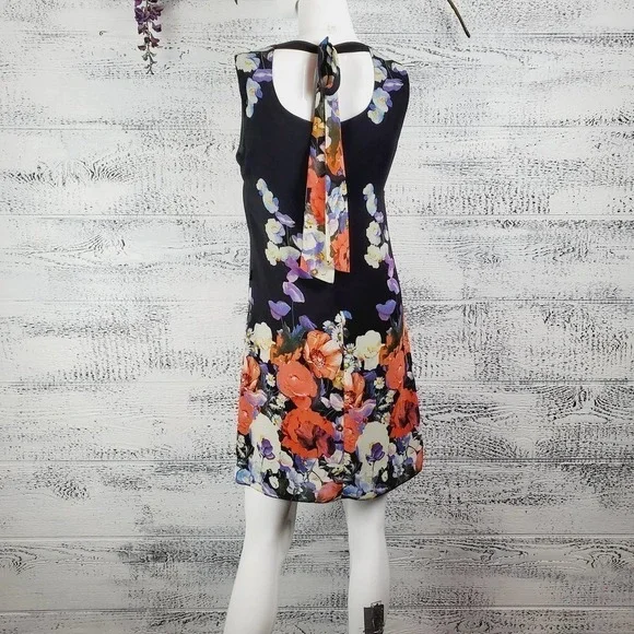 Ivy Moda Silk Blend Floral Mini Sleeveless Neck Tie Dress - Picture 8 of 9